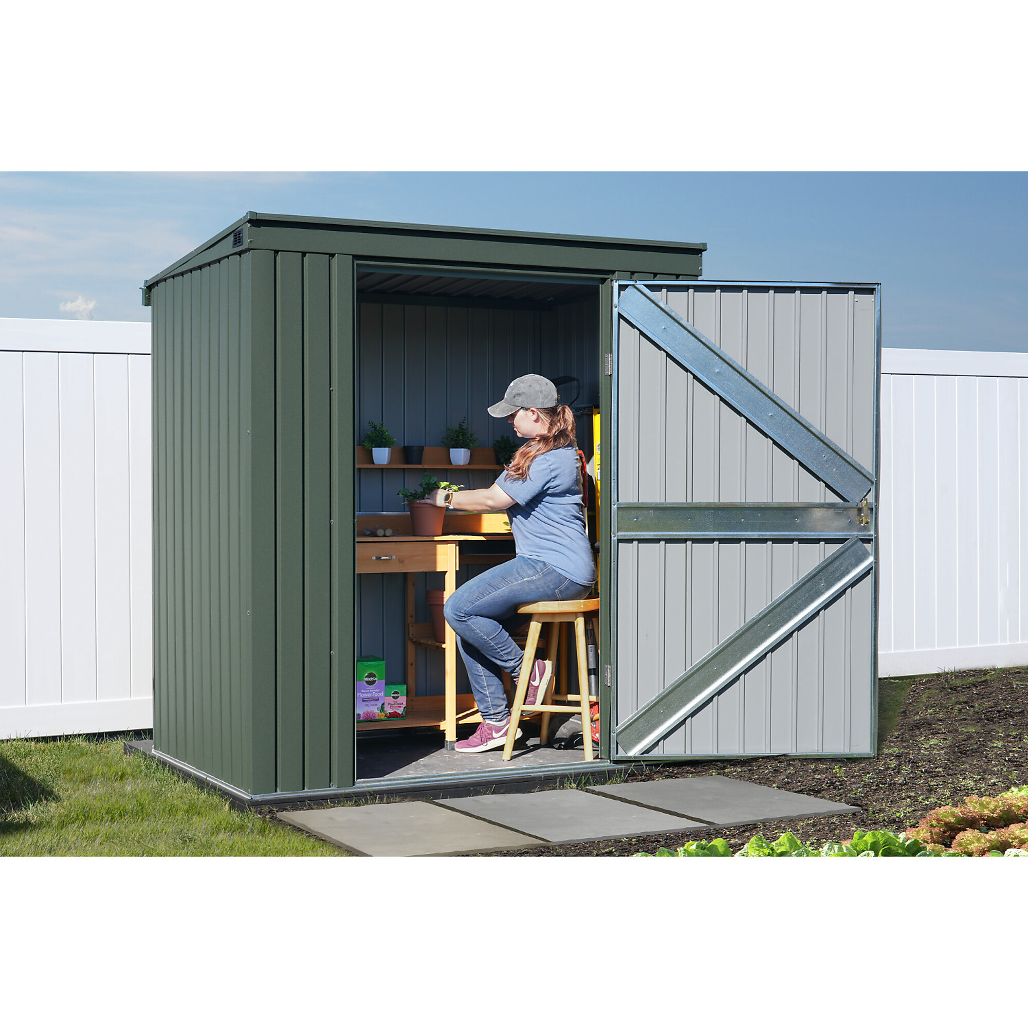 Scotts, Scotts Lawn Care Storage Shed, 6x4, Green, Length 4 ft, Width 6 ft, Model# STTEP64
